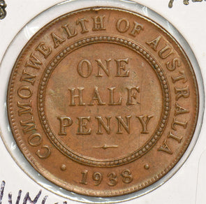 Australia 1938 1/2 Penny AU/UNC 299171 combine shipping