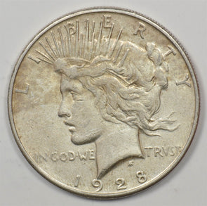 US 1928 -S Better Date Silver Peace Dollar Silver Peace Dollar XF AU U0892 comb