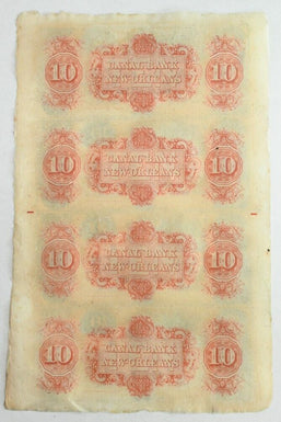 Obsolete Currency 1850 s $10 Uncut sheet of 4 Canal Bank, New Orleans, LA B2U