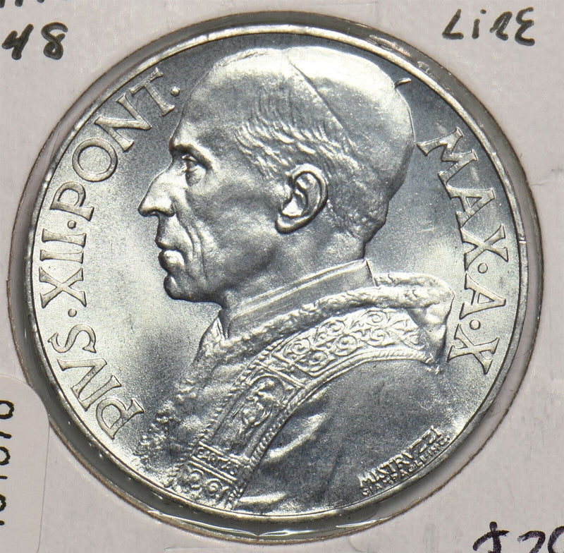 Vatican 1948 10 Lire Pius XII 491576 combine shipping