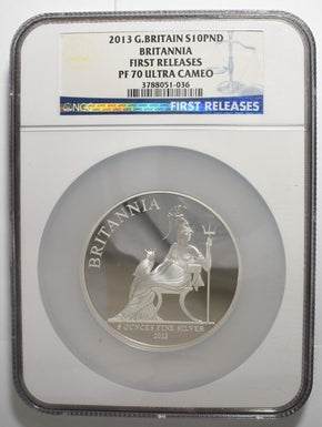 Great Britain 2013 10 Pound Silver PROOF 70 Ultra Cameo ASW 5oz BRITANNIA First