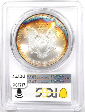 2000 Silver Eagle Gorgeous Monster Rainbow Blue/Orange Toning! PCGS MS68 PC1717