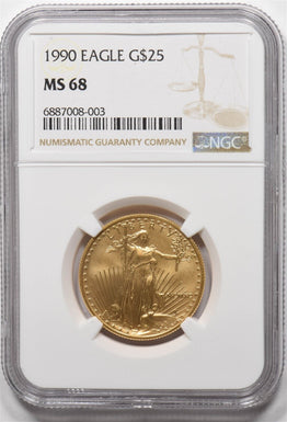 1990 $25 1/2oz Gold Eagle NGC MS68 NG1839
