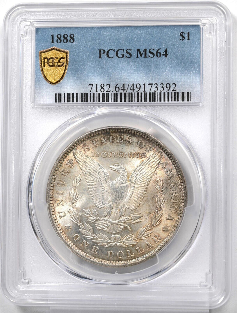 1888 Morgan Dollar Silver Nice Luster and Orange/Blue Toning! PCGS MS64 PC1690