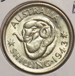 Australia 1943 S Shilling BU Merino ram 299269 combine shipping