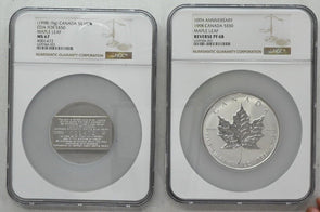 Canada 1998 $50 Silver 10oz PROOF 68 Lot of 2 Maple Leaf 10TH Anniv.