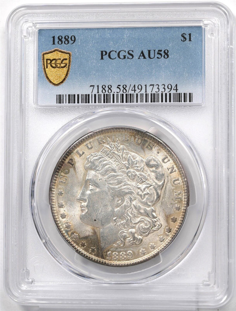 1889 Morgan Dollar Silver Nice Luster and OrangeToning! PCGS AU58 PC1696