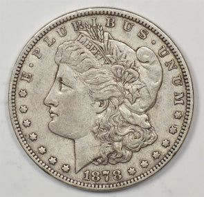 US 1878 Better Date Silver Morgan Dollar 7TF REV '79' Silver Morgan Dollar XF+