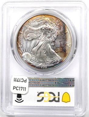 1998 Silver Eagle Gorgeous Monster Rainbow Blue/Orange Toning! PCGS MS68 PC1711