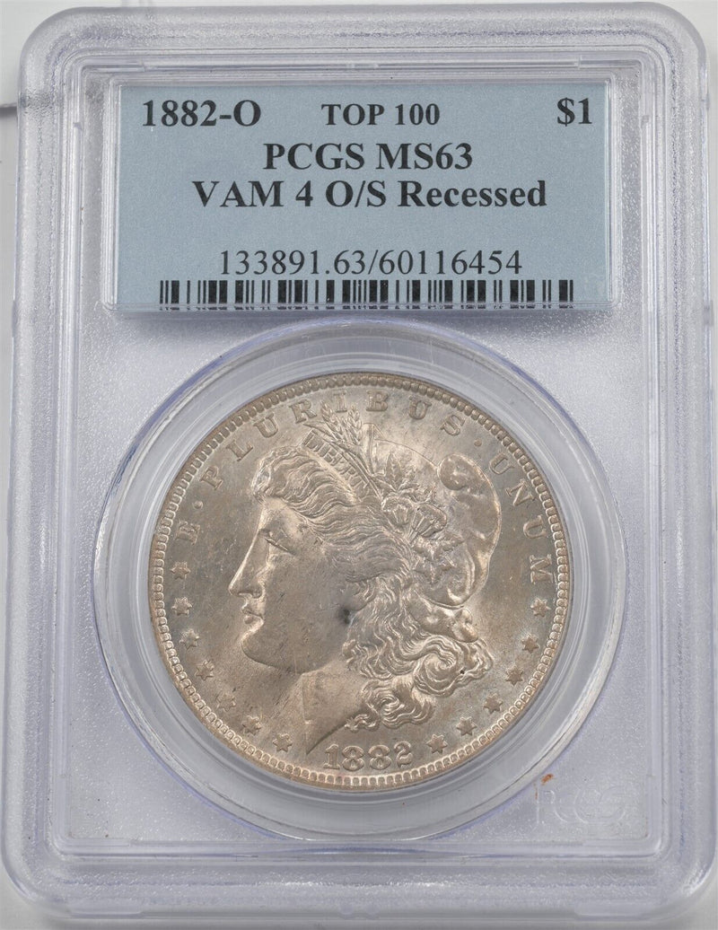 US 1882-O Silver Morgan Dollar PCGS MS63 Top 100 VAM 4 O/S Recessed PC1723 combi