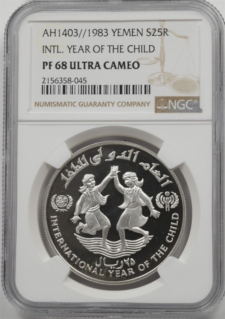Yemen 1983 25 Riyals Proof NGC PF68 ULTRA CAMEO Year Of The Child NG2021 combine