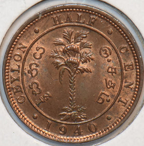 Ceylon 1940 1/2 Cent 296513 combine shipping