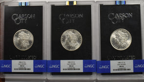 US 1882/1883/1884 CC GSA Holder Silver Morgan Dollar NGC MS62 Lot BL0239