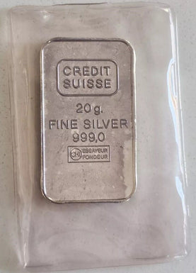 Silver Art Bar Vintage Credit Suisse 20 Gram Sealed Silver Bar 