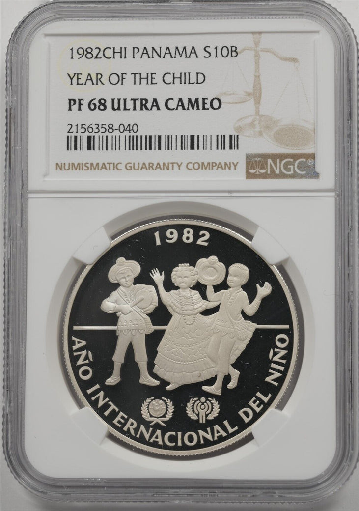 Panama 1982-CHI 1/10 Balboa Proof NGC PF68 ULTRA CAMEO Year Of The Child NG2042
