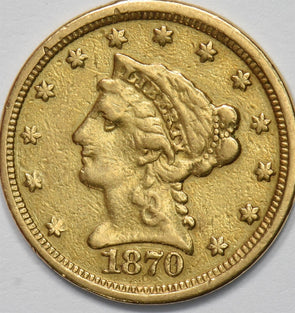 1870-S $2.50 Gold Liberty Head Quarter Eagle AGW-0.1209 oz XF+ GL0318