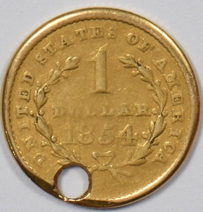 1854 $1 Gold Liberty Head Holed U0580
