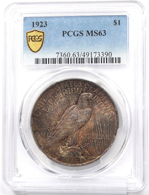1923 Peace Dollar Silver Gorgeous Monster Deep Orange/Black Toning! PCGS MS63 PC