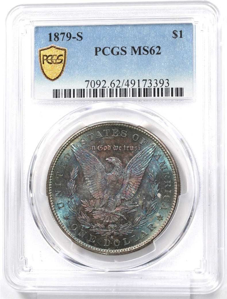 1879-S Morgan Dollar Silver Brilliant Monster Purple&Blue Tone PCGS MS62 PC1689