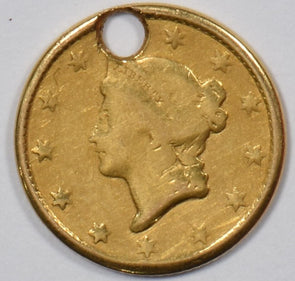 1854 $1 Gold Liberty Head Holed U0580