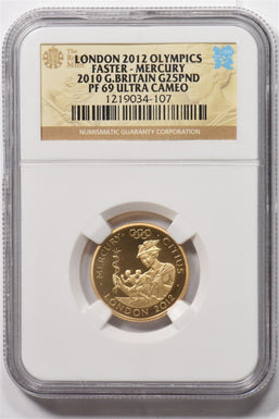 2010 Gold 25 pounds sterling Great Britan AGW 1/4oz London Olympics 2012 Faster