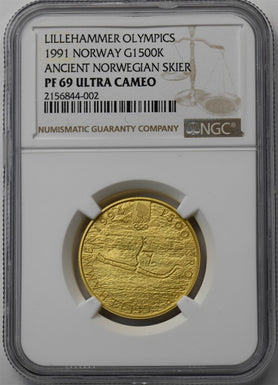 Norway 1991 $1500 Kroner Proof NGC PF69 UC Ancient Skier Gold 1/2oz AGW NG1935