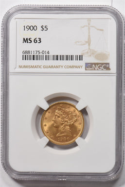 1900 $5 Gold Liberty Head Half Eagle First day of issue NGC MS63 NG1824