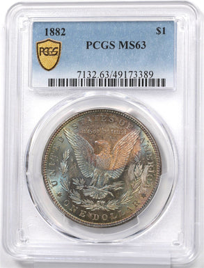 1882 Morgan Dollar Silver Brilliant Monster Rainbow Blue/Orange/GreenToning! PCG