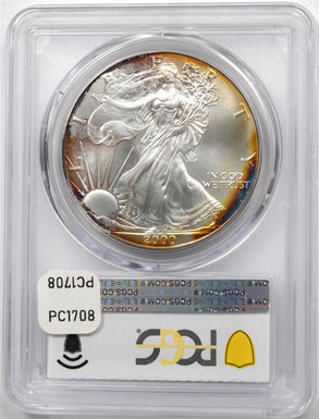 2000 Silver Eagle Gorgeous Monster Orange/Blue Rainbow Toning! PCGS MS68 PC1708