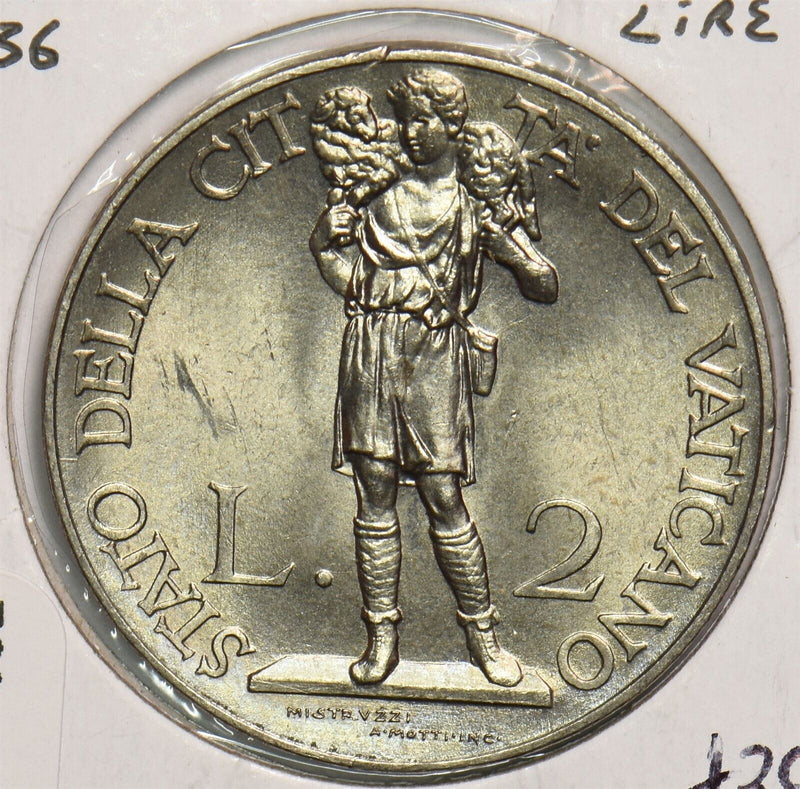 Vatican 1936 2 Lire Pius XI 491602 combine shipping
