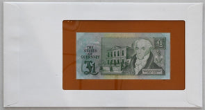 Guernsey 1982 Pound Bank of all nations. 5 P & 7 P stamp canc. RC0582 combine sh