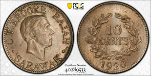 Sarawak 1920 H 10 Cents PCGS MS62 copper nickel rare grade PC1139 combine shippi