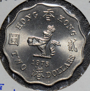 Hong Kong 1975  2 Dollars   gem BU H0049  combine shipping