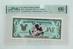 Disney Dollar 1987 A Dollar PMG Gem UNC 66EPQ DIS2. Mickey. Sleeping Beauty's Ca