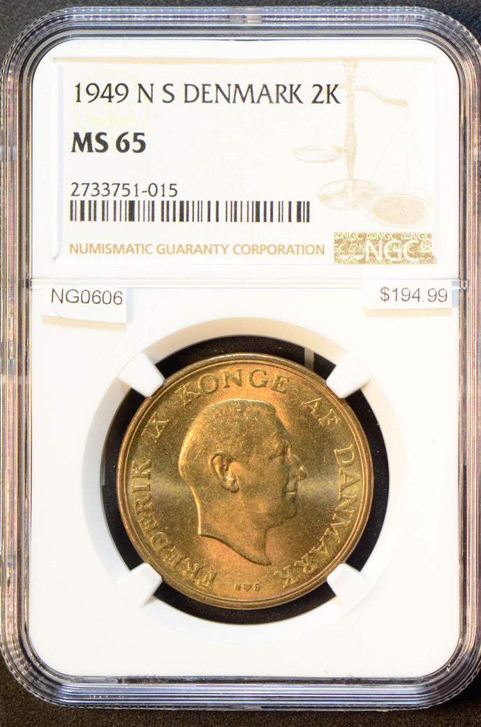 NG0606 Denmark 1949 N S 2 Kroner NGC MS65 rare in this grade combine shipping