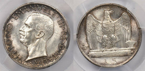 Italy 1927 R 5 Lire Eagle animal PCGS MS 64 rare condition **FERT** KM-67.2 PC12