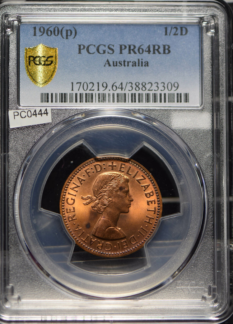 Australia 1960 1/2 Penny PCGS PR64RB rare proof in red brown PC0444 combine ship