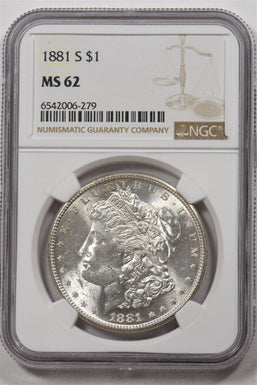 1881-S Morgan Dollar Silver Glossy NGC MS62 NI0015