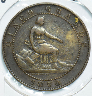 Spain 1870 5 Centimos Lion animal 198463 combine shipping