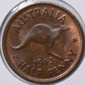 Australia 1943 Georgivs VI Half Penny Kangaroo animal 292846 combine shipping
