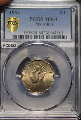 Mauritius 1952 10 Cents PCGS MS64 rare this grade PC0482 combine shipping