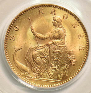 Denmark 1873 20 Kroner gold PCGS MS65 Mermaid agw 0.2593oz rare grade PC1173 com