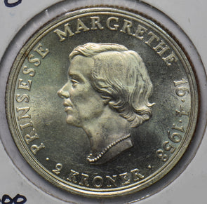 Denmark 1958 2 Kroner BU Princess Margrethe's 18th Birthday 294548 combine shipp