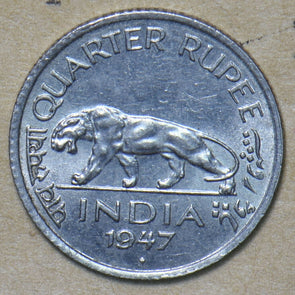 India British 1947 1/4 Rupee Tiger animal BU 194929 combine shipping