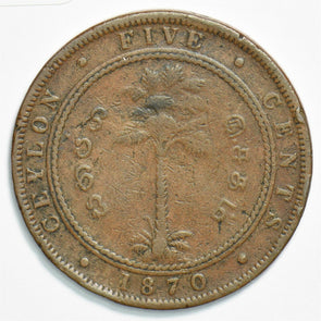 Ceylon 1870 5 Cents 298556 combine shipping