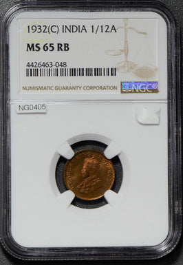 British India 1932 C 1/12 Anna NGC MS65RB calcutta mint NG0405 combine shipping