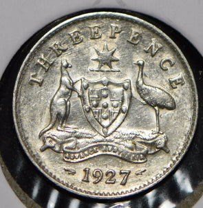 Australia 1927 3 Pence Kangaroo animal Emu  191359 combine shipping