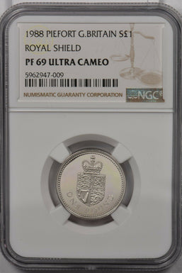 Great Britain 1988 Pound silver NGC Proof 69UC Piefort Royal Shield NG1393 combi