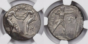 Pamphylia, Aspendus 380 -325 c. BC AR Stater silver NGC AU 10.86g obv wrestlers