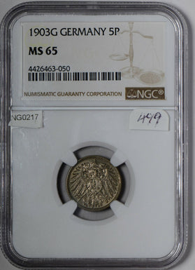 NG0217 Germany 1903 G 5 Pfennig NGC MS 65 combine shipping